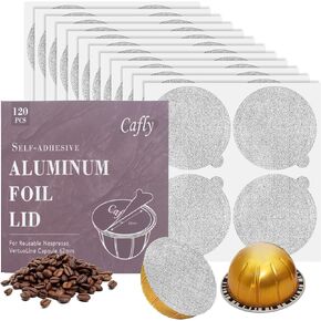 Aluminum Foils Lids Seals-Reuse Capsules Coffee Pods 120Pcs, Compatible with Nespresso Vertuoline Vertuo, Reuse Coffee Pods Cover Seals 62mm