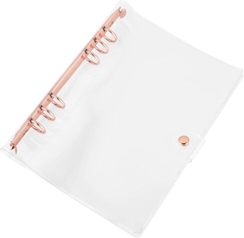 Clear A5 Binder PVC Binder Cover Clear Soft PVC Notebook Shell 6 Rose Gold Round Ring Binders with Snap Button Closure Loose Leaf Folders for Refillable Notebook Meeting Travel Office Supplies in Saudi Arabia