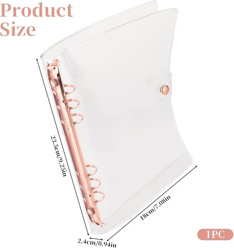 Clear A5 Binder PVC Binder Cover Clear Soft PVC Notebook Shell 6 Rose Gold Round Ring Binders with Snap Button Closure Loose Leaf Folders for Refillable Notebook Meeting Travel Office Supplies in Saudi Arabia