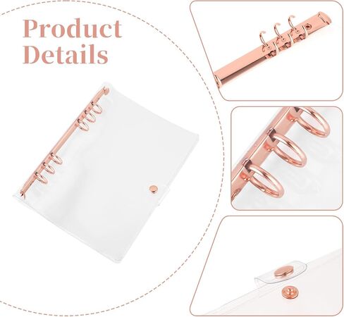Clear A5 Binder PVC Binder Cover Clear Soft PVC Notebook Shell 6 Rose Gold Round Ring Binders with Snap Button Closure Loose Leaf Folders for Refillable Notebook Meeting Travel Office Supplies in Saudi Arabia