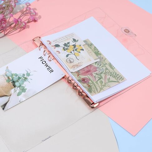 Clear A5 Binder PVC Binder Cover Clear Soft PVC Notebook Shell 6 Rose Gold Round Ring Binders with Snap Button Closure Loose Leaf Folders for Refillable Notebook Meeting Travel Office Supplies in Saudi Arabia