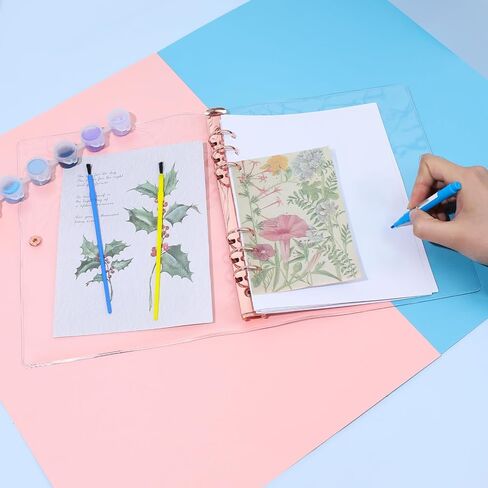 Clear A5 Binder PVC Binder Cover Clear Soft PVC Notebook Shell 6 Rose Gold Round Ring Binders with Snap Button Closure Loose Leaf Folders for Refillable Notebook Meeting Travel Office Supplies in Saudi Arabia