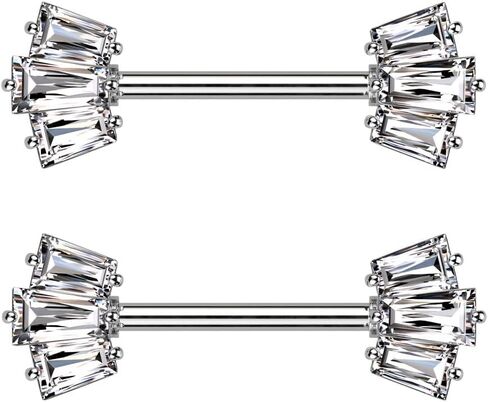 Pierced Owl 14GA 316L Stainless Steel CZ Crystal Baguette Crown Ends Nipple Barbells, Sold as a Pair in Saudi Arabia