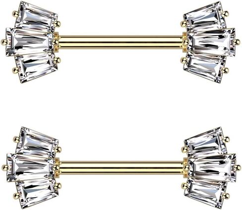 Pierced Owl 14GA 316L Stainless Steel CZ Crystal Baguette Crown Ends Nipple Barbells, Sold as a Pair in Saudi Arabia