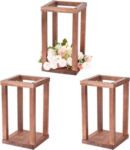 OLYCRAFT 3 Sets Wedding Lantern Centerpiece Wood Lantern Candle Holders Rustic Farmhouse Wedding Lanterns Decorative Pillar Candle Holder for Tables Candle Holder Wedding Decoration 5x5x9 inch in Saudi Arabia