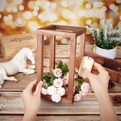 OLYCRAFT 3 Sets Wedding Lantern Centerpiece Wood Lantern Candle Holders Rustic Farmhouse Wedding Lanterns Decorative Pillar Candle Holder for Tables Candle Holder Wedding Decoration 5x5x9 inch in Saudi Arabia