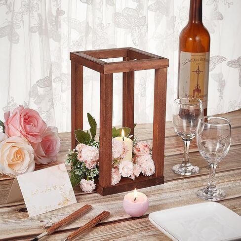 OLYCRAFT 3 Sets Wedding Lantern Centerpiece Wood Lantern Candle Holders Rustic Farmhouse Wedding Lanterns Decorative Pillar Candle Holder for Tables Candle Holder Wedding Decoration 5x5x9 inch in Saudi Arabia