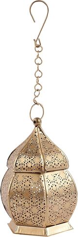 Set of 2 Decorative Moroccan Lantern Candle Holders for Home Decoration.Perfect for Home Decor, Parties & Events, Table Top Or Hanging Lantern for Balcony - 6 Inches - Gold in Kuwait
