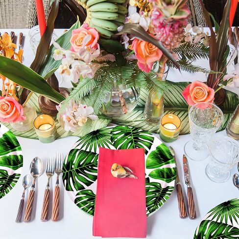 50 قطعة من أطباق الحفلات الورقية الاستوائية مقاس 22.86 سم للاستعمال مرة واحدة، أطباق ورقية دائرية من أوراق النخيل الخضراء، أطباق حلوى هاواي، أطباق لوا، أدوات مائدة صيفية لحفلة لو سفاري هاواي الغابة in Kuwait