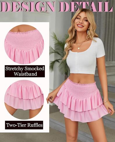 Avidlove Women's High Waist Ruffle Flowy Mini Skirts Stretchy Lined Layered Pleated Casual Beach Short Skirt in Kuwait