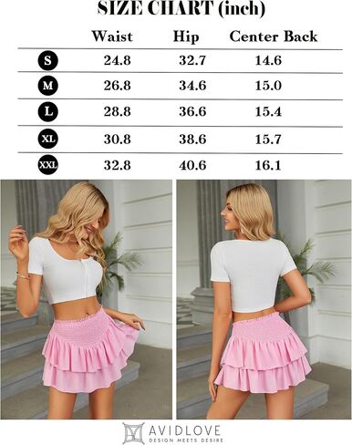 Avidlove Women's High Waist Ruffle Flowy Mini Skirts Stretchy Lined Layered Pleated Casual Beach Short Skirt in Kuwait