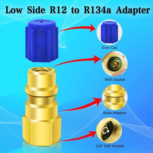 طقم تحويل R12 إلى R134a، طقم محول تركيب R12 إلى R134a AC، طقم تعديل R12 إلى R134a عالي الضغط مع وصلة 1/4 بوصة أنثى إلى 7/16 بوصة -20 UNF، لنظام تبريد مكيف الهواء التلقائي in Kuwait