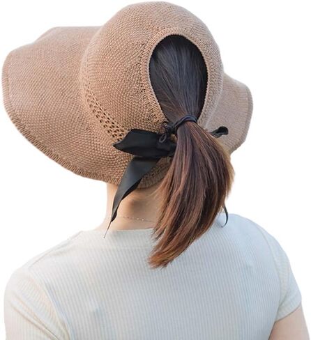 Women UPF 50+ Sun Visor Hat Wide Brim Floppy Beach Hat Foldable Empty Top Hat Roll up Sun Hat with Bowknot in Saudi Arabia