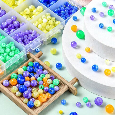 1000 قطعة خرز أكريليك متوهج في الظلام، خرز مستدير مضيء، 6 مم 8 مم 10 مم ملون متوهج من البلاستيك الباستيل خرز فاصل لقلادة المجوهرات DIY سوار (متوهج) in Saudi Arabia