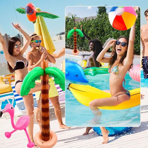 24 Pack Large Inflatable Palm Tree Flamingo Banana Beach Ball Parrot Dolphin Shark Blow up Beach Pool Toys for Tropical Hawaiian Summer Pool Swim Party Decor in Saudi Arabia