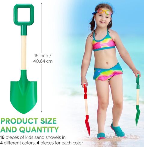 16 Pieces Kids Sand Shovels Bulk for Digging 16 Inch Long Wooden Garden Tool Shovels Small Beach Shovel with Plastic Spade Handle for Adults Gardening Tools Wood Handle Spade for Sand Snow in Saudi Arabia