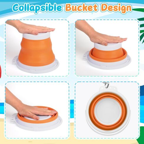 6 Pack Foldable Beach Sand Bucket Shovel Toy for Kids Adults, Collapsible Castle Pails with 9" Thick Shovel, Heavy Duty Tool for Garden, Cleaning, Camping, Travelling, Digging, Easter Birthday Gifts in Saudi Arabia