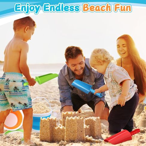 6 Pack Foldable Beach Sand Bucket Shovel Toy for Kids Adults, Collapsible Castle Pails with 9" Thick Shovel, Heavy Duty Tool for Garden, Cleaning, Camping, Travelling, Digging, Easter Birthday Gifts in Saudi Arabia