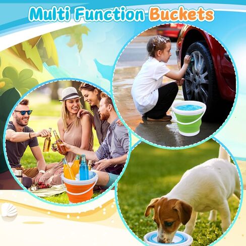 6 Pack Foldable Beach Sand Bucket Shovel Toy for Kids Adults, Collapsible Castle Pails with 9" Thick Shovel, Heavy Duty Tool for Garden, Cleaning, Camping, Travelling, Digging, Easter Birthday Gifts in Saudi Arabia