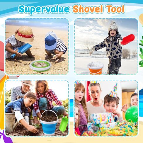 6 Pack Foldable Beach Sand Bucket Shovel Toy for Kids Adults, Collapsible Castle Pails with 9" Thick Shovel, Heavy Duty Tool for Garden, Cleaning, Camping, Travelling, Digging, Easter Birthday Gifts in Saudi Arabia