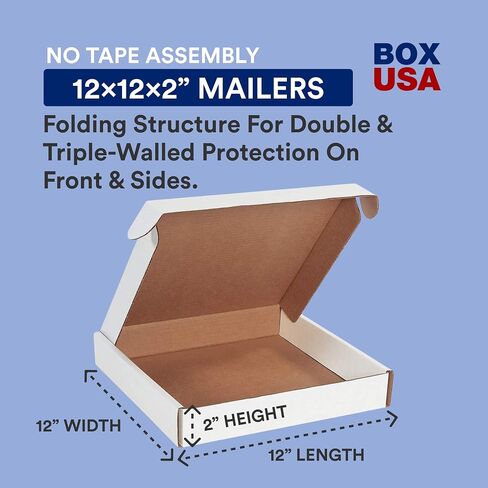 صناديق شحن BOX USA صغيرة الحجم 12.125 بوصة طول × 9.25 بوصة عرض × 2 بوصة ارتفاع، 50 عبوة | صندوق من الورق المقوى المموج للتعبئة والنقل والتخزين in Kuwait