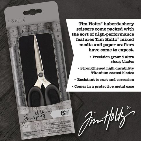 Tim Holtz Small Scissors - 6 Inch Scissors All Purpose for Cutting Fabric, Crafting, and Sewing - Heavy Duty Mini Scissors with Titanium Micro Point and Comfort Grip in Kuwait