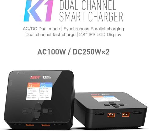 ISDT K1 Lipo Battery Balance Charger1-6S AC 100W DC 2X250W 10A شاحن ذكي مدى الحياة، Lilon، LiPo، LiHv / Pb / NiMH شاحن توازن البطارية in Kuwait