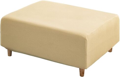 RECYCO Stretch Ottoman Cover Rectangle Storage Stool Slipcovers with Elastic Band, Footrest Protector with Spandex Jacquard Fabric (Beige，X-Large) in Saudi Arabia