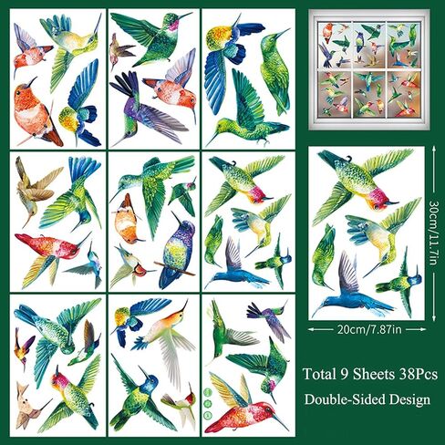 38 Pieces Hummingbirds Window Clings Anti-Collision Window Decals Glass Alert Static Decals Prevent Birds Window Strikes for Window Glass Living Room Door Decoration (Hummingbirds) in Saudi Arabia