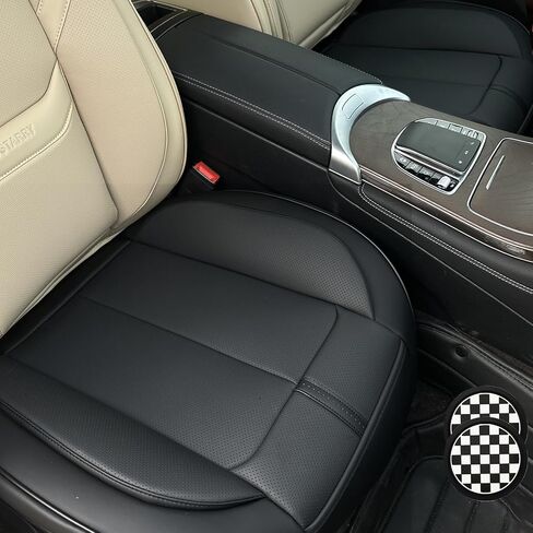 2 Pack Leather Front Car Seat Cover Bottom Only, Anti-Slip Padded Seat Cushion, Full Wrap Seat Protector with Storage Function Universal Fit for Most Cars, SUV, Pick-up Trucks (Beige) in Saudi Arabia