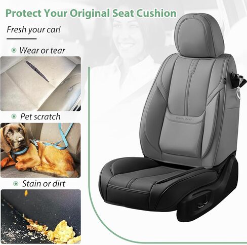 2 Pack Leather Front Car Seat Cover Bottom Only, Anti-Slip Padded Seat Cushion, Full Wrap Seat Protector with Storage Function Universal Fit for Most Cars, SUV, Pick-up Trucks (Beige) in Saudi Arabia