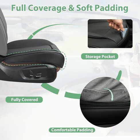 2 Pack Leather Front Car Seat Cover Bottom Only, Anti-Slip Padded Seat Cushion, Full Wrap Seat Protector with Storage Function Universal Fit for Most Cars, SUV, Pick-up Trucks (Beige) in Saudi Arabia