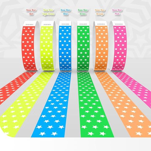 Neon Stars Green Paper Wristbands for Events, 100 Count 3/4" Paper Bracelets for Event Entry, Festivals, Parties, Clubs (Neon Star Green, 100) in Saudi Arabia