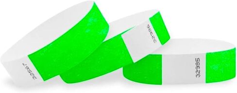 أساور المعصم Tyvek باللون الأخضر النيون من المعصم للمناسبات - عدد 500 - تصميم مقاوم للتلاعب ولون فلورسنت يمنع إعادة الاستخدام - أساور عالية الجودة للمستشفى والهوية الطبية، وتحديد هوية الحفلات وكبار الشخصيات in Kuwait