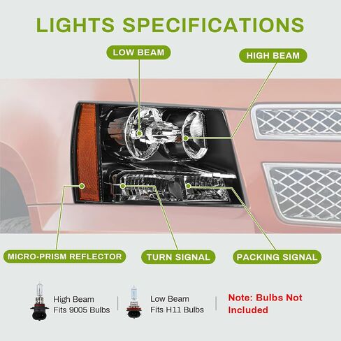 مجموعة المصابيح الأمامية لجهاز العرض AUTOSAVER88 LED متوافقة مع شاحنة بيك اب تشيفي أفالانش 2007-2013 07-14 تشيفي سوبربان/تاهو لاستبدال شاحنة بيك اب SUV الإسكان الأسود in Saudi Arabia