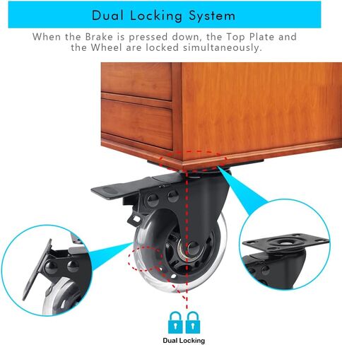 Hirate 3 inch Top Plate Casters, 4 Pack Heavy Duty Swivel Caster with Safety Dual Locking No Noise Polyurethane Replacement for Moving Home Furniture Table Dolly in Saudi Arabia