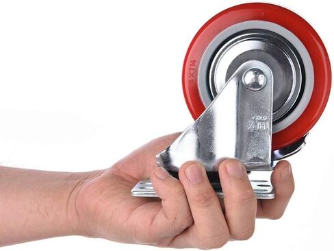 [T-REX CASTER] 4inch Heavy Duty Casters, All Swivel Plate Caster Wheels with Safety Side Locking and Red Polyurethane Load Capacity - 840 Lbs Per Caster (Pack of 4) P504S-2B(RED) in Saudi Arabia