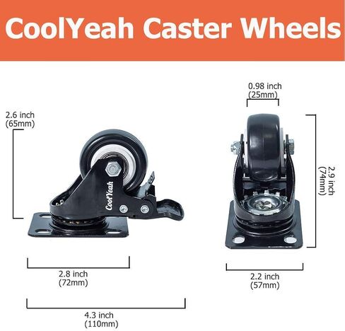 عجلات دوارة من مادة PVC مقاس 2 بوصة، عجلات ممتازة (عبوة من 8، 4 مع فرامل و4 بدون) in Kuwait