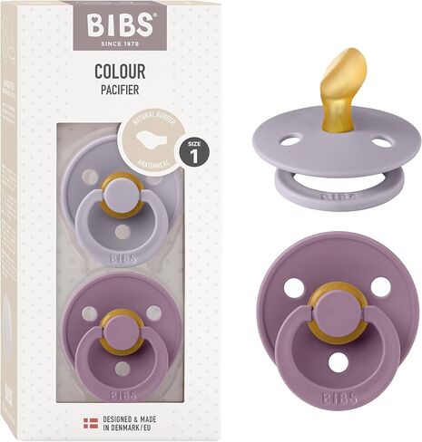 BIBS Pacifiers - Set of 2 | Colour Pacifier with Anatomical Nipple | BPA-Free Natural Rubber | Made in Denmark | Fossil Grey/Mauve, 0-6 Months in Saudi Arabia