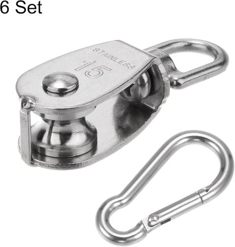 مجموعة uxcell مكونة من 6 قطع بكرة واحدة M15 مع خطاف زنبركي، عجلة سحب سلك تعليق من الفولاذ المقاوم للصدأ 304، بكرة بكرة رافعة تحميل 80 رطلًا in Kuwait