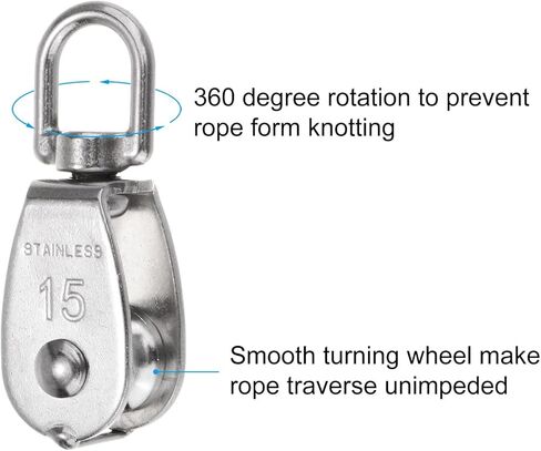 مجموعة uxcell مكونة من 6 قطع بكرة واحدة M15 مع خطاف زنبركي، عجلة سحب سلك تعليق من الفولاذ المقاوم للصدأ 304، بكرة بكرة رافعة تحميل 80 رطلًا in Kuwait