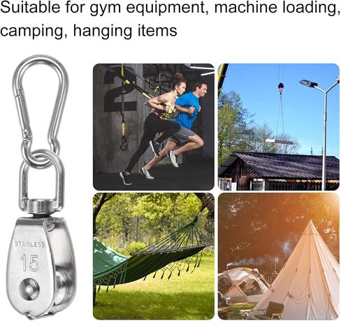 مجموعة uxcell مكونة من 6 قطع بكرة واحدة M15 مع خطاف زنبركي، عجلة سحب سلك تعليق من الفولاذ المقاوم للصدأ 304، بكرة بكرة رافعة تحميل 80 رطلًا in Kuwait