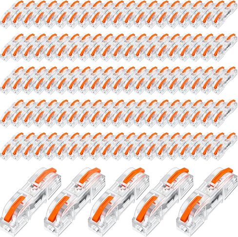 100 Set Lever Wire Connectors Compact Splicing Wire Connectors Terminal Blocks Assortment for 28-12 AWG, Soft and Hard Wire Universal（Orange） in Kuwait