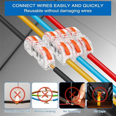 100 Set Lever Wire Connectors Compact Splicing Wire Connectors Terminal Blocks Assortment for 28-12 AWG, Soft and Hard Wire Universal（Orange） in Kuwait