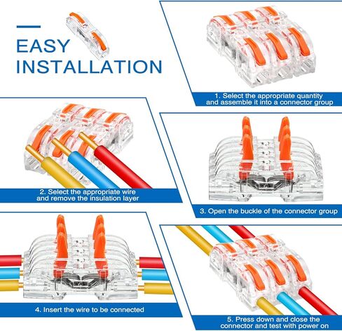100 Set Lever Wire Connectors Compact Splicing Wire Connectors Terminal Blocks Assortment for 28-12 AWG, Soft and Hard Wire Universal（Orange） in Kuwait