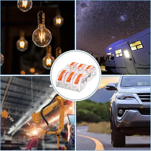 100 Set Lever Wire Connectors Compact Splicing Wire Connectors Terminal Blocks Assortment for 28-12 AWG, Soft and Hard Wire Universal（Orange） in Kuwait