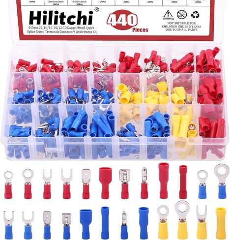 Hilitchi 440 قطعة 22-16/16-14/12-10 مقياس كهربائي معزول حلقة رصاصة بعقب الأشياء بأسمائها الحقيقية شوكة لصق تجعيد محطات الأسلاك موصلات مجموعة متنوعة in Saudi Arabia