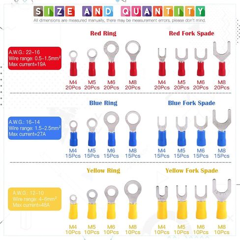 Glarks 360pcs 22-16/16-14/12-10 Gauge Quick Disconnect Electrical Insulated Spade Fork Ring Solderless Crimp Terminals Connectors Assortment Kit in Saudi Arabia
