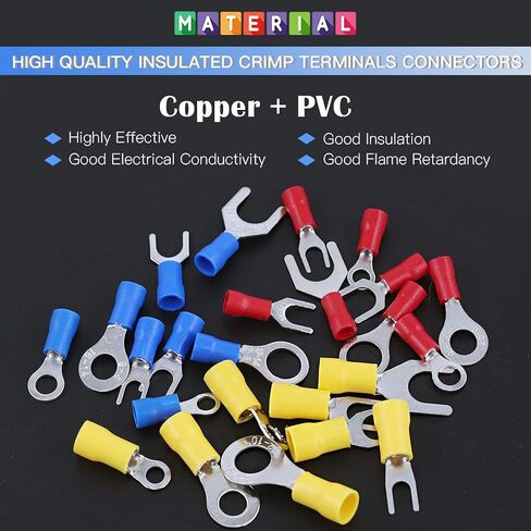 Glarks 360pcs 22-16/16-14/12-10 Gauge Quick Disconnect Electrical Insulated Spade Fork Ring Solderless Crimp Terminals Connectors Assortment Kit in Saudi Arabia