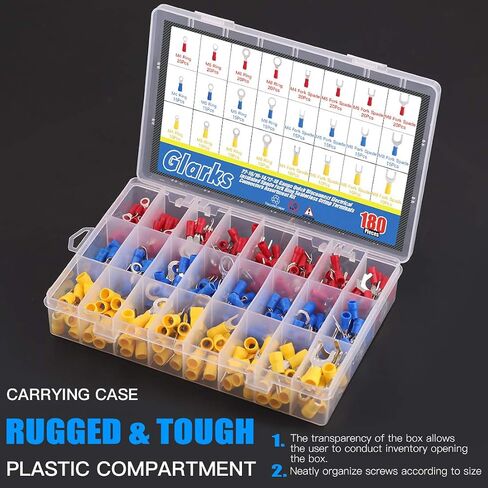 Glarks 360pcs 22-16/16-14/12-10 Gauge Quick Disconnect Electrical Insulated Spade Fork Ring Solderless Crimp Terminals Connectors Assortment Kit in Saudi Arabia